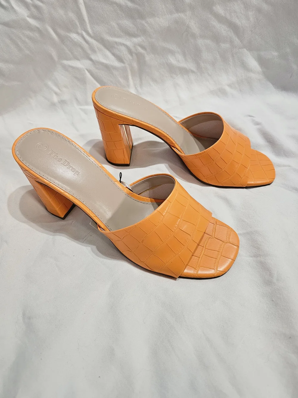 Bold Orange Croc-Embossed Block Heel Slide